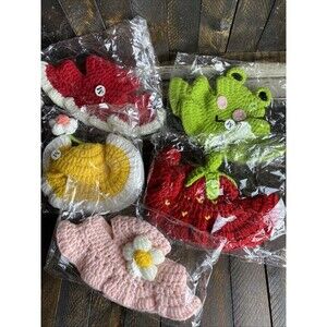 5 Pcs Sz M Cartoon Design Knit Crochet Cute Soft Cat Hat Rabbit Hat Costume